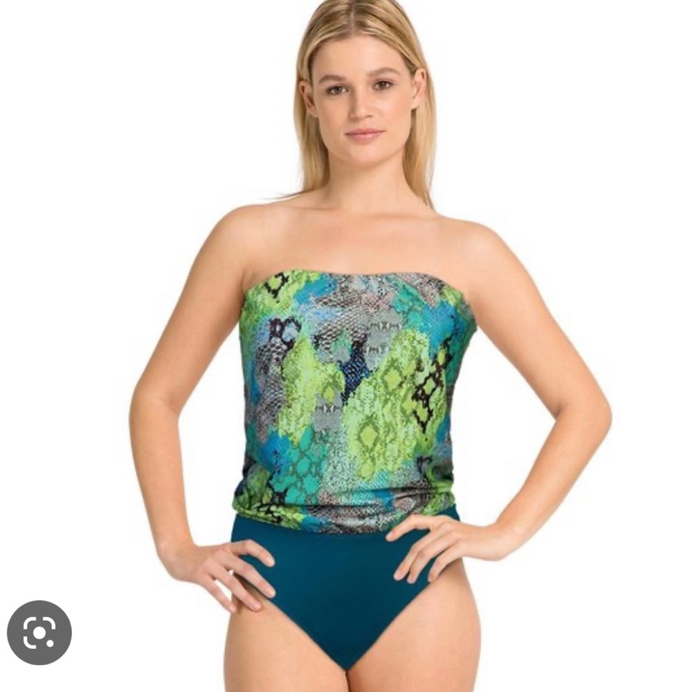 Sapph Beach Mamita Bay Strapless Green Snake One Piece Swimsuit No Underwire 14